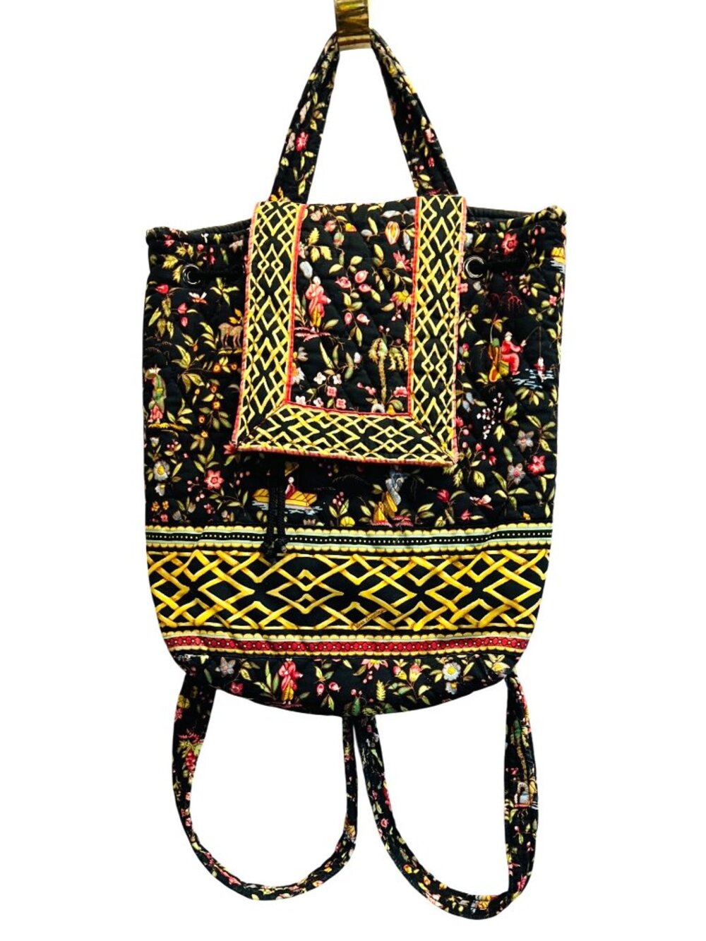 Vera Bradley Vintage Quilted Floral Backpack Drawstring Pockets Snap Closure 14”